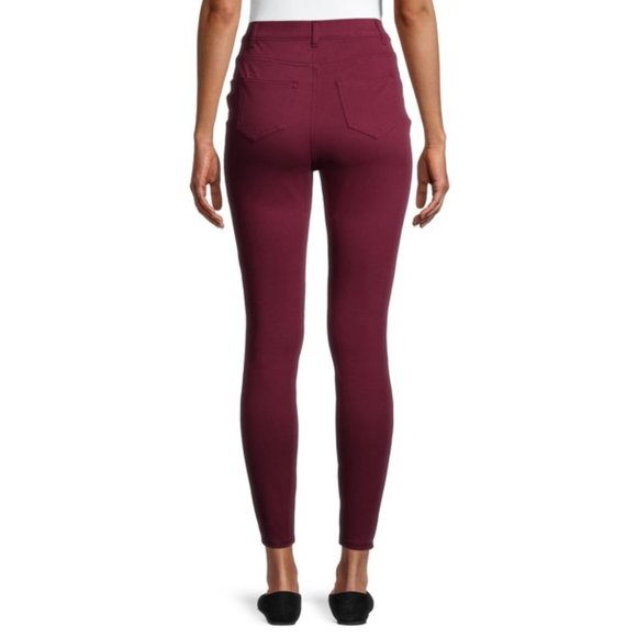 Time and Tru Women's High Rise Jeggings Burgundy Brick - Picture 3 of 7